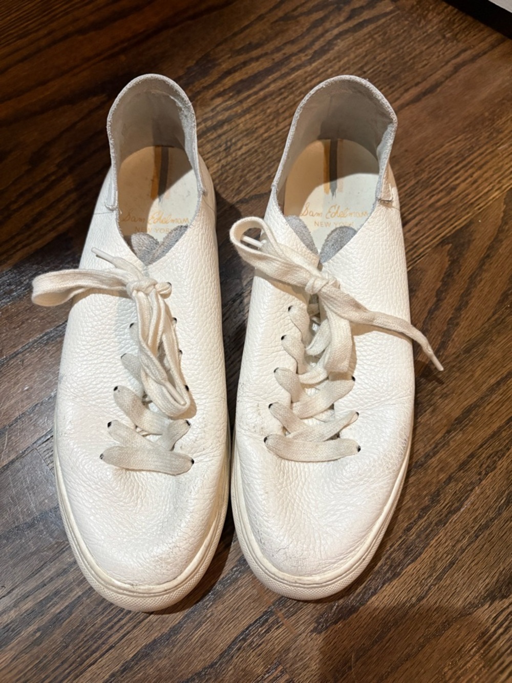 Sam Edelman White Poppy Leather Lace-Up Sneakers